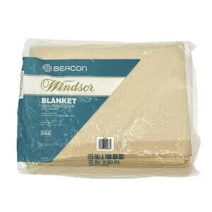 NEW Beacon Windsor Bone Satin Trim 72" x 90" Full Twin Bed Size Blanket Poly USA
